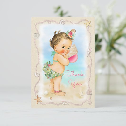 Brunette Beach Baby Conch Shell Dank u Bedankkaart (Staand voorkant)
