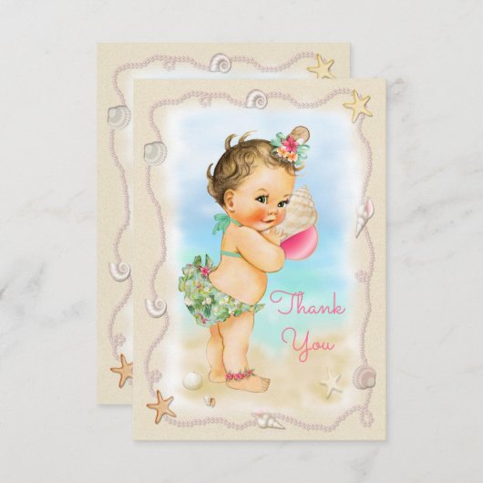 Brunette Beach Baby Conch Shell Dank u Bedankkaart (Voorkant / Achterkant)