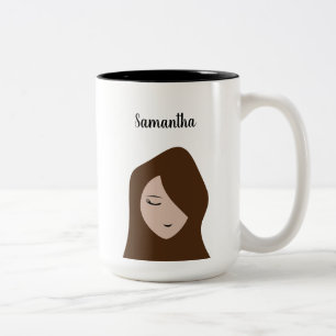 Brunette Beauty: Aanpasbare meisjesillustratie Mu Tweekleurige Koffiemok