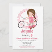 Brunette Bicycle Girl Birthday Uitnodiging (Voorkant)