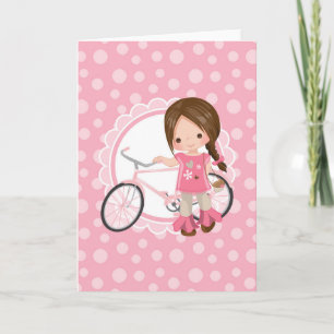 Brunette Bicycle Girl - Roze White Kaart