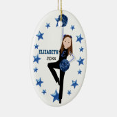 Brunette Black, Blue & White Pom Squad Keramisch Ornament (Rechts)