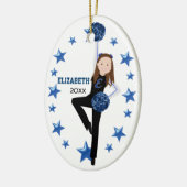 Brunette Black, Blue & White Pom Squad Keramisch Ornament (Links)