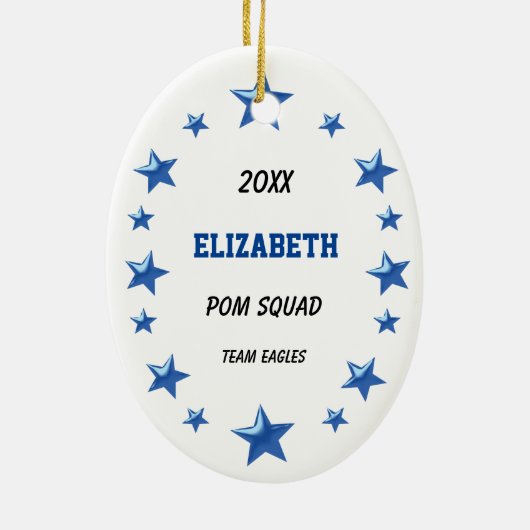 Brunette Black, Blue & White Pom Squad Keramisch Ornament (Achterkant)