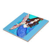 brunette blauwe tegel tegeltje (Zijkant)