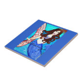 brunette blauwe tegel tegeltje (Zijkant)