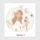 Brunette boho bouquet bloemen maansterren sticker (Vel)