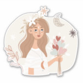 Brunette boho bouquet bloemen maansterren sticker (Voorkant)