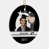 Brunette Boy Afstuderen Gepersonaliseerd Foto Keep Keramisch Ornament (Rechts)