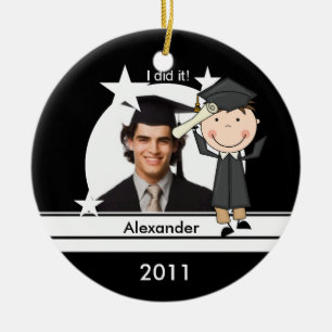Brunette Boy Afstuderen Gepersonaliseerd Foto Keep Keramisch Ornament