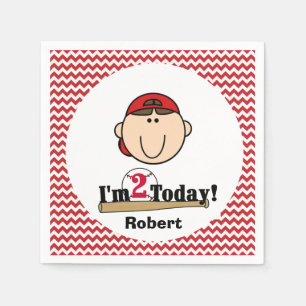 Brunette Boy Baseball 2de verjaardag Paper Napkins Servetten