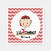 Brunette Boy Baseball 3rd Birthday Paper Napkins Servetten (Voorkant)