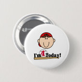 Brunette Boy Baseball 4th Birthday Ronde Button 5,7 Cm (Voorkant /achterkant)