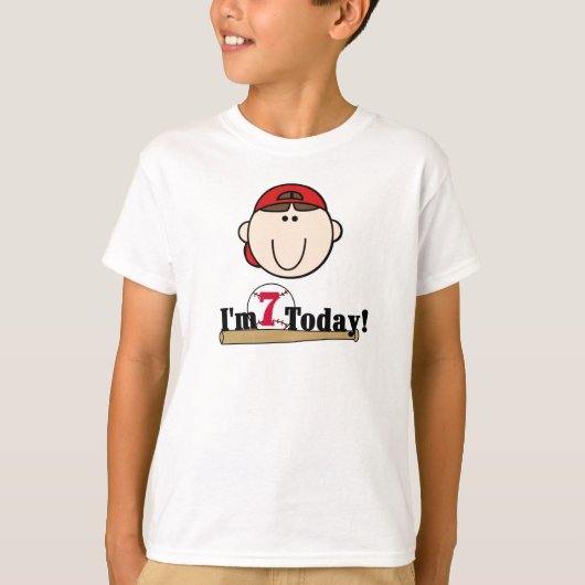 Brunette Boy Baseball 7th Birthday T-shirt (Voorkant)