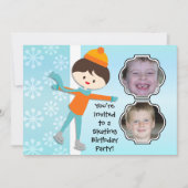 Brunette Boy Birthday Skating Party Invitation Kaart (Voorkant)
