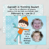 Brunette Boy Birthday Skating Party Invitation Kaart (Voorkant / Achterkant)