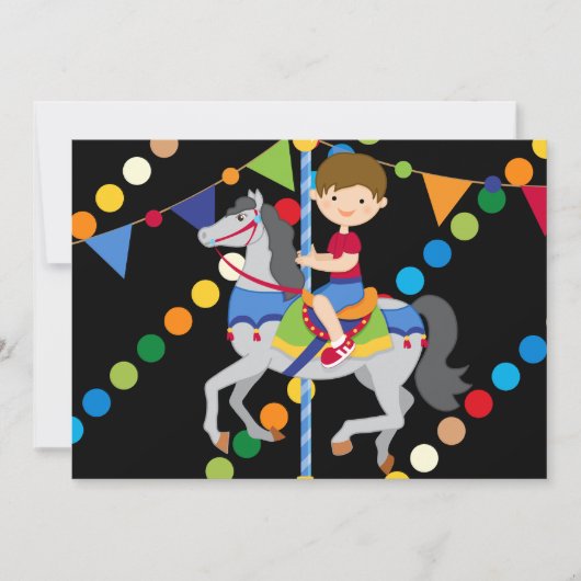 Brunette Boy Carousel Birthday 5x7 Uitnodiging (Voorkant)