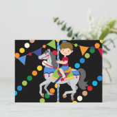 Brunette Boy Carousel Birthday 5x7 Uitnodiging (Staand voorkant)