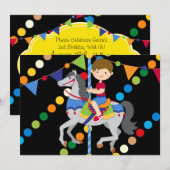 Brunette Boy Carousel Birthday 5x7 Uitnodiging (Voorkant / Achterkant)