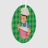 Brunette boy chef pet mixing bowl gepersonaliseerd ornament (voorkant)