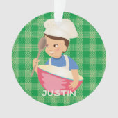 Brunette boy chef pet mixing bowl gepersonaliseerd ornament (voorkant)