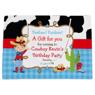 Brunette Boy Cowboy Western Verjaardag Bedankt Groot Cadeauzakje