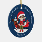 Brunette Boy Elf Keramisch Ornament (Rechts)