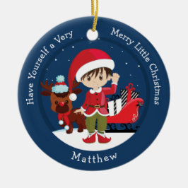 Brunette Boy Elf Keramisch Ornament