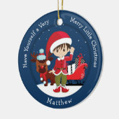 Brunette Boy Elf Keramisch Ornament (Links)