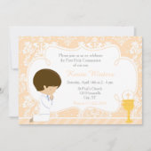 Brunette Boy First Communion Damask Kaart (Voorkant)