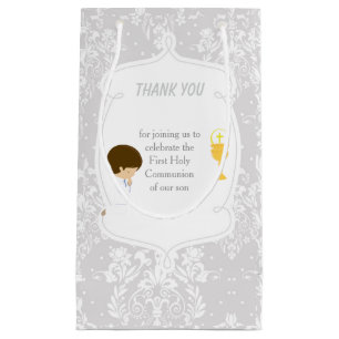 Brunette Boy First Communion Damask Klein Cadeauzakje
