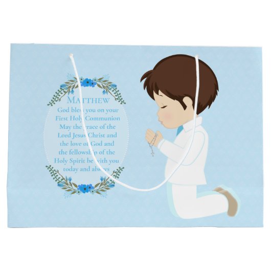 Brunette Boy First Communion Gift Bag Groot Cadeauzakje (Achterkant)