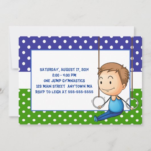 Brunette Boy Gymnastics Birthday Invitations Kaart (Voorkant)
