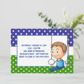 Brunette Boy Gymnastics Birthday Invitations Kaart (Staand voorkant)