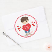 Brunette Boy Happy Valentine Ronde Sticker (Envelop)