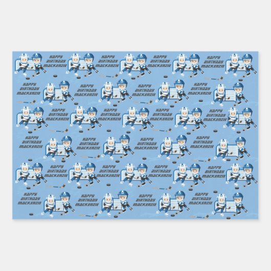 Brunette Boy Hockey Personalized Inpakpapier Vel (Voorkant 2)