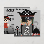 Brunette Boy Party Like a Pirate Verjaardag nodigt Kaart (Voorkant / Achterkant)