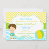 Brunette Boy Pool Party Bash Kaart (Voorkant)