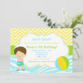 Brunette Boy Pool Party Bash Kaart (Staand voorkant)