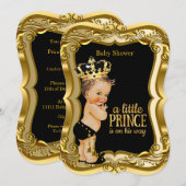 Brunette Boy Prince Baby shower Black Gold Kaart (Voorkant / Achterkant)