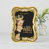 Brunette Boy Prince Baby shower Black Gold Kaart (Staand voorkant)