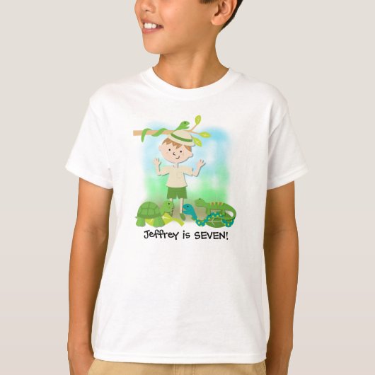 Brunette Boy Safari Birthday Gepersonaliseerd T sh T-shirt (Voorkant)