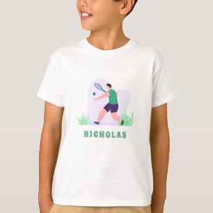 Brunette Boy Tennis Player Green Grass & Kinder Na T-shirt