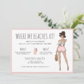 Brunette Bride Bachelorette Beach Party Weekend Kaart (Staand voorkant)