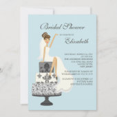 Brunette Bride Bridal Shower Invitation Blue Gray Kaart (Voorkant)