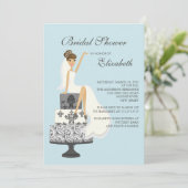 Brunette Bride Bridal Shower Invitation Blue Gray Kaart (Staand voorkant)