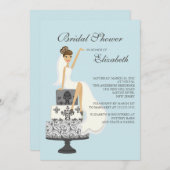 Brunette Bride Bridal Shower Invitation Blue Gray Kaart (Voorkant / Achterkant)