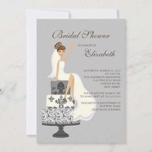 Brunette Bride Bridal Shower Invitation Gray Kaart (Voorkant)