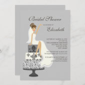 Brunette Bride Bridal Shower Invitation Gray Kaart (Voorkant / Achterkant)