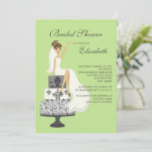 Brunette Bride Bridal Shower Invitation Green Grey Kaart (Staand voorkant)